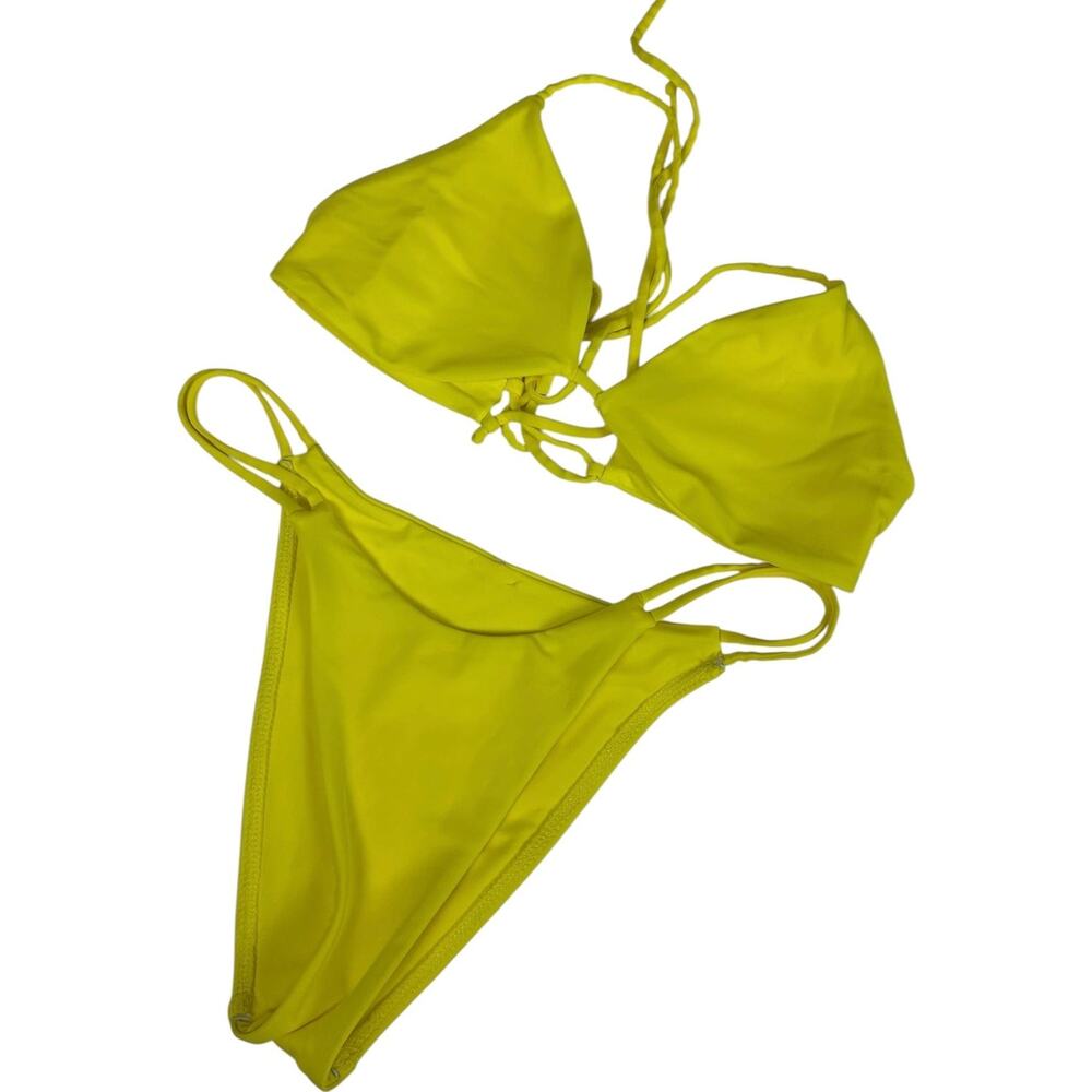 Axil Swim Yellow Triangle High Waisted Cheeky Tie Back Matching Bikini XS